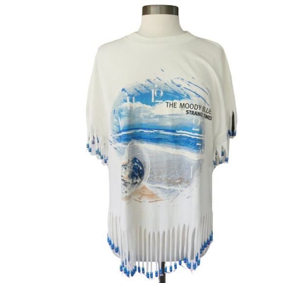 Vintage Moody Blues Strange Times Beaded Fringe Concert Tour T-shirt 90s y2k - Picture 1 of 10